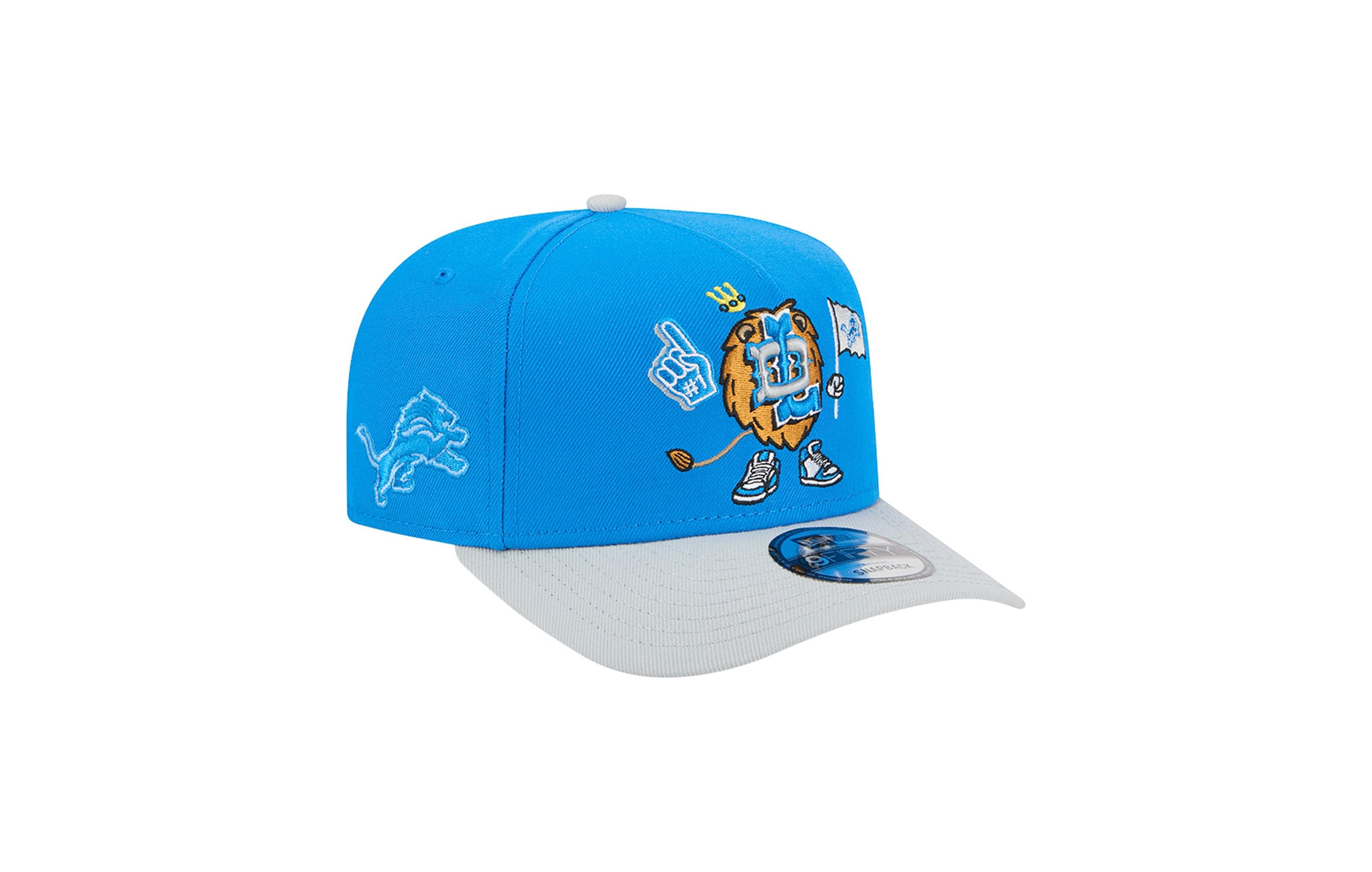 New Era Men's Blue/Silver Detroit Lions Cartoon A-Frame 9FIFTY Snapback