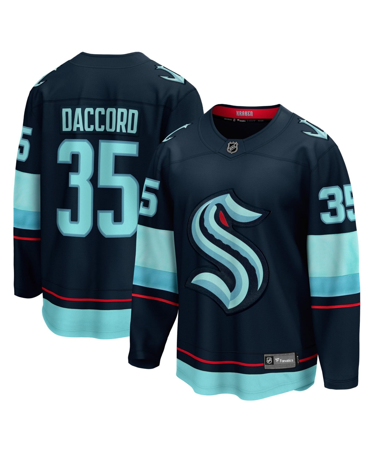 Fanatics Men's Joey Daccord Deep Sea Blue Seattle Kraken Home Breakaway Player Jersey