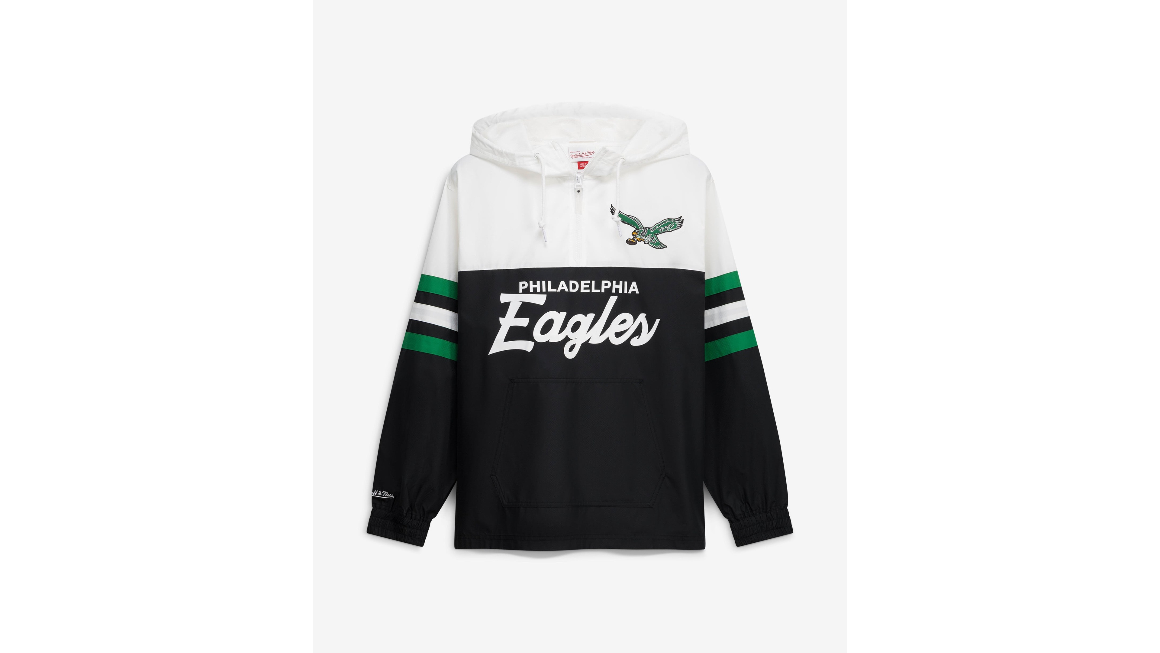 Mitchell & Ness Men's Black Philadelphia Eagles Head Coach Anorak Quarter-Zip Windbreaker Jacket