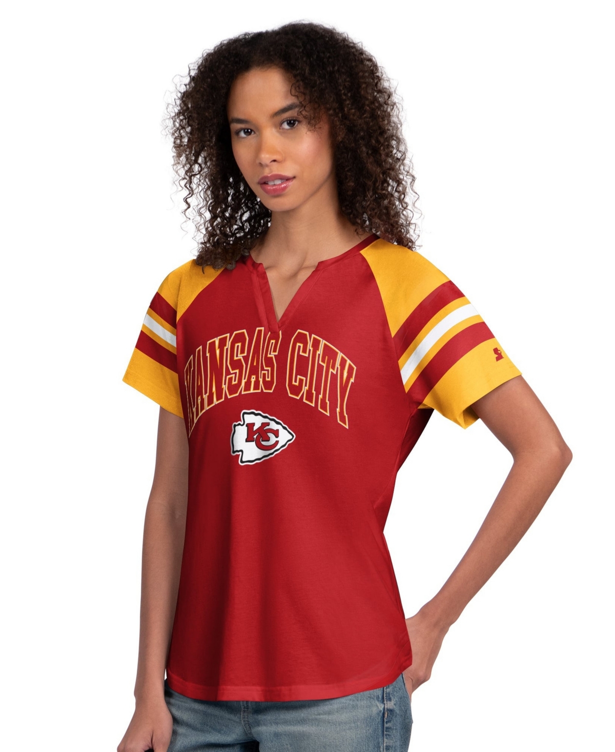Starter Women's Red Kansas City Chiefs Game On Notch Neck Raglan T-shirt