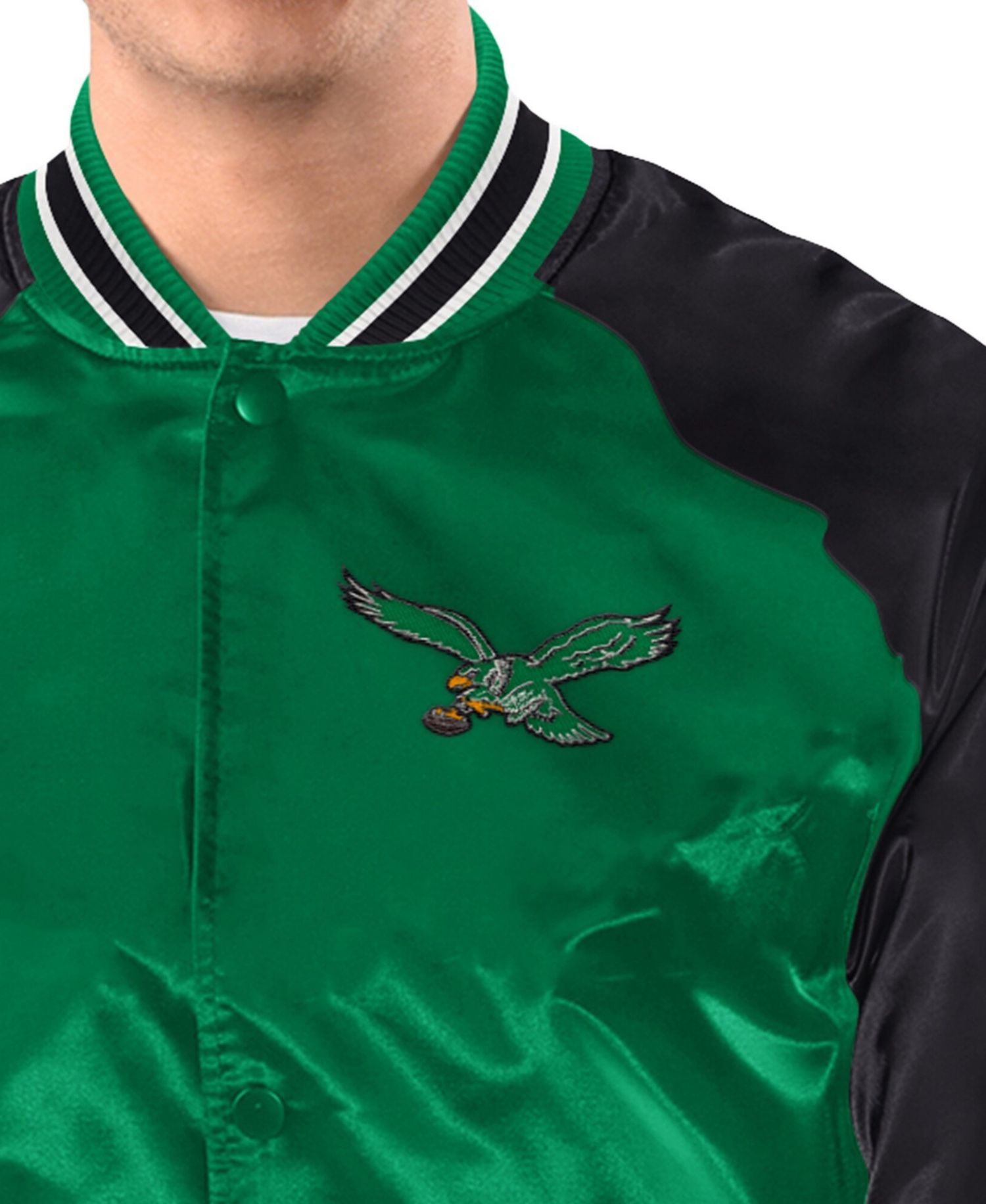Men's Kelly Green/Black Philadelphia Eagles Inductee Raglan Full-Snap Varsity Jacket