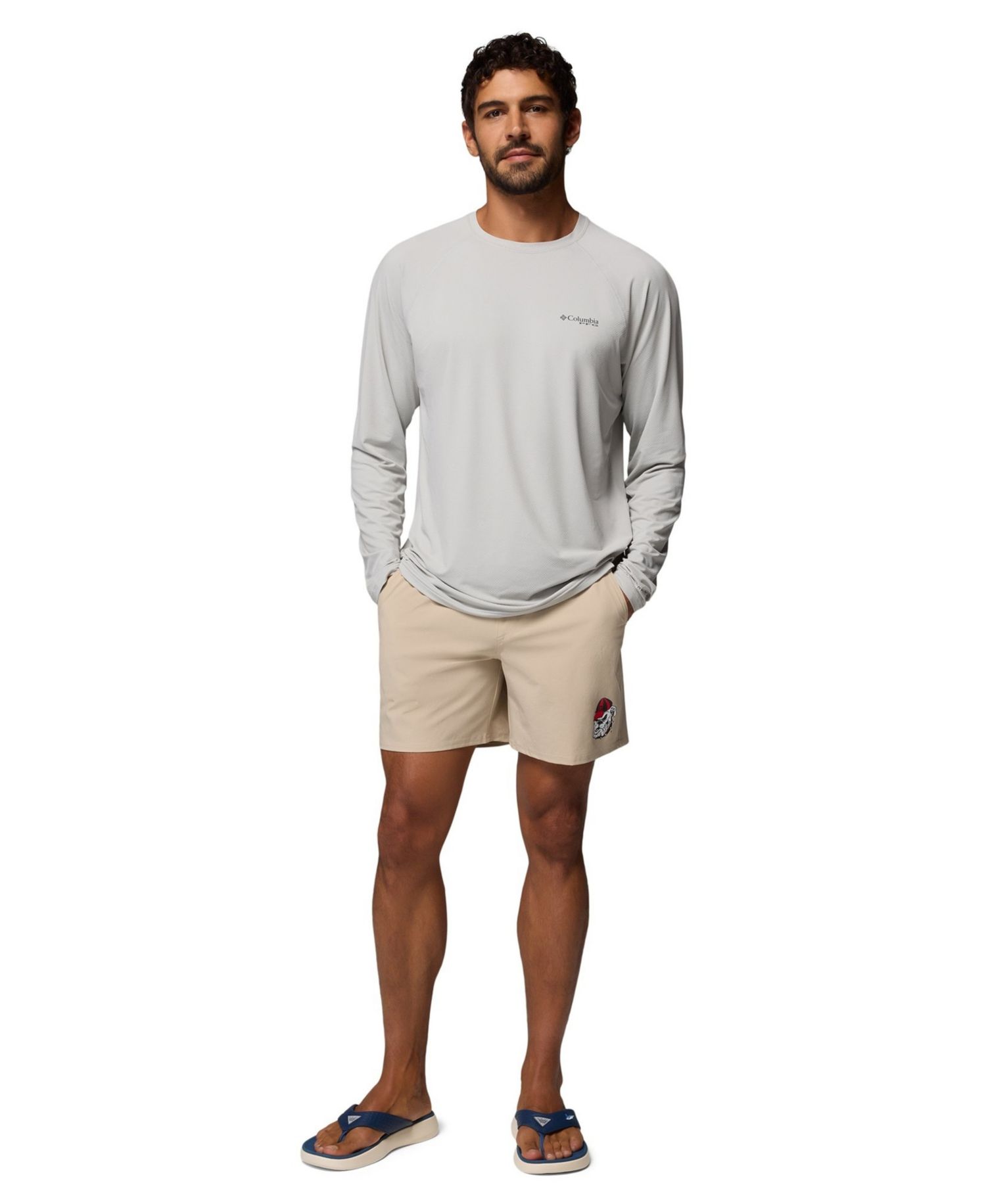 Men's Natural Georgia Bulldogs PFG Terminal Roamer™ Omni-Shade™ Stretch Shorts