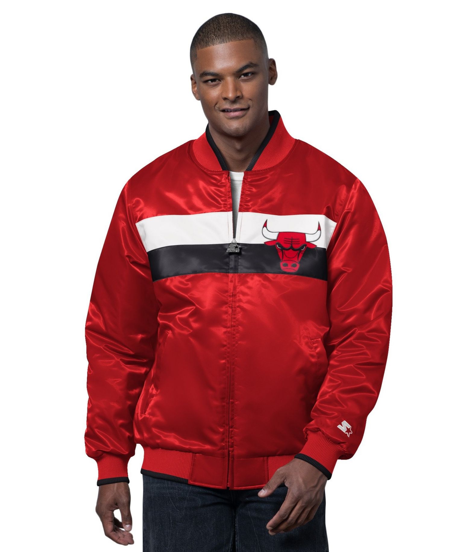 Men's Red/Black Chicago Bulls The Ambassador Satin Varsity Jacket