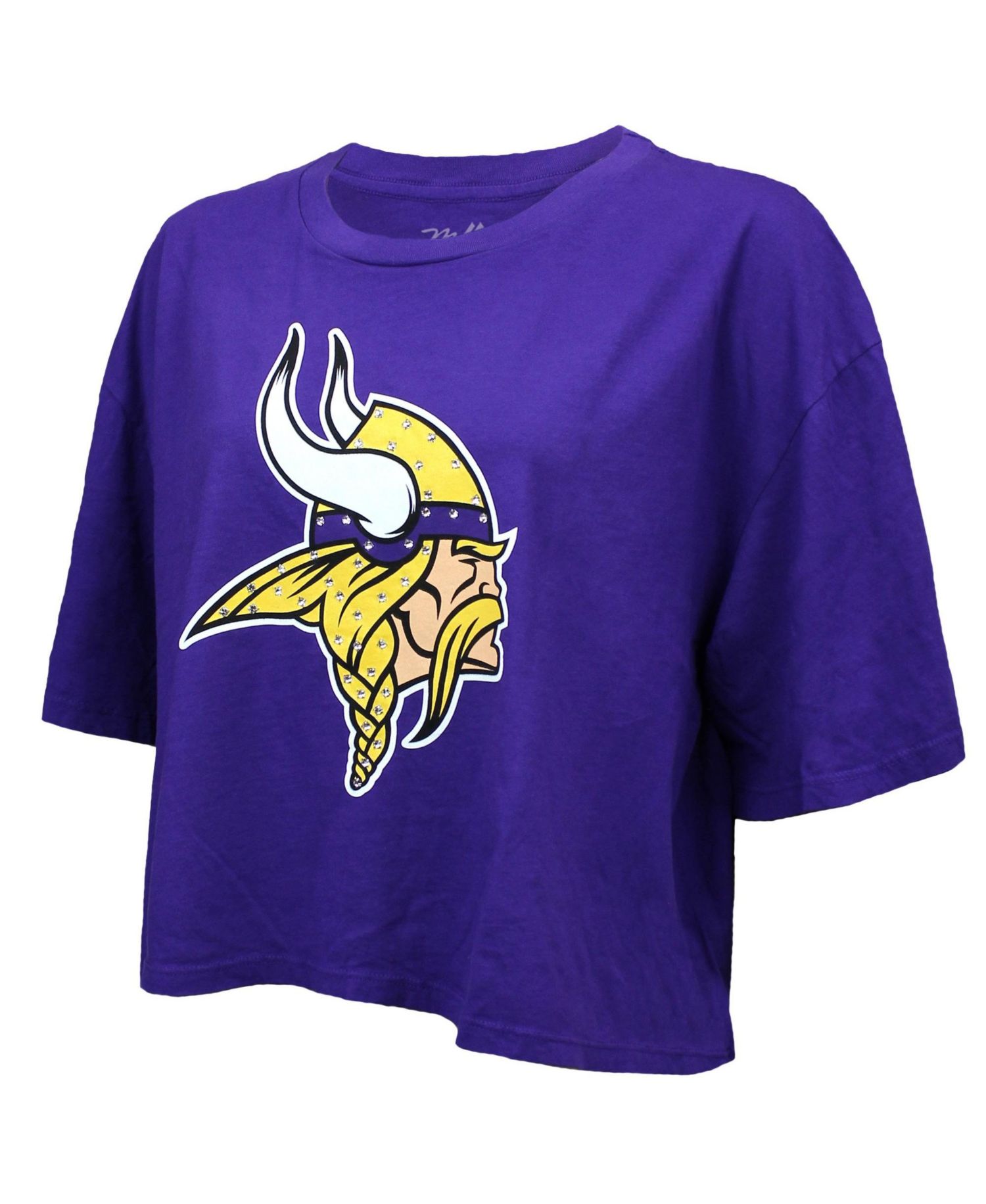 Women's Justin Jefferson Purple Minnesota Vikings Swarovski Crystals Boxy Cropped Name & Number T-Shirt