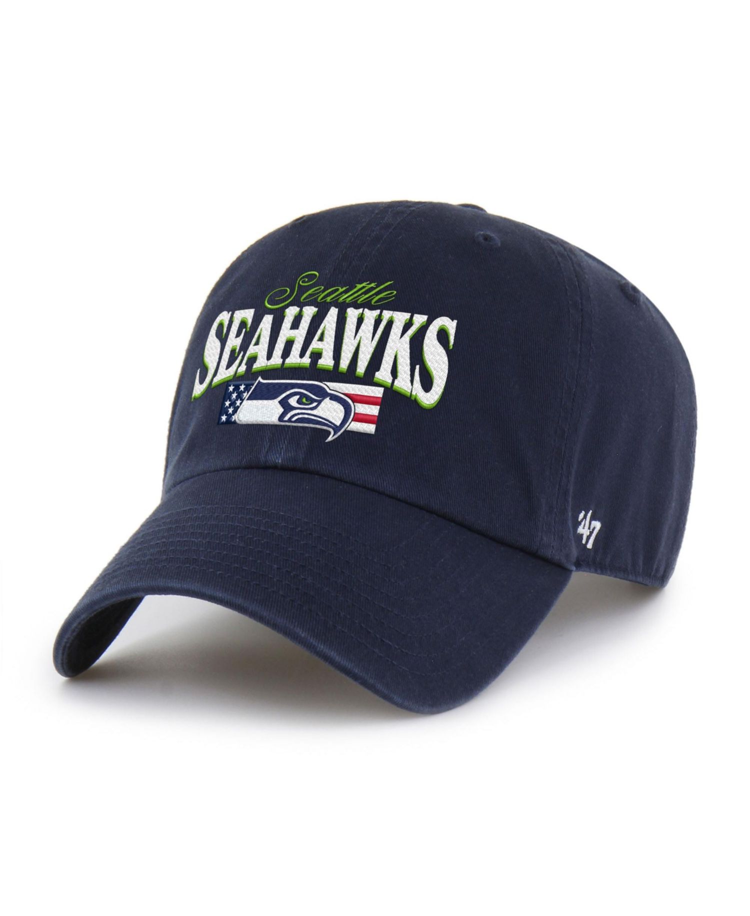 Men's '47 College Navy Seattle Seahawks American Flag Clean Up Adjustable Hat