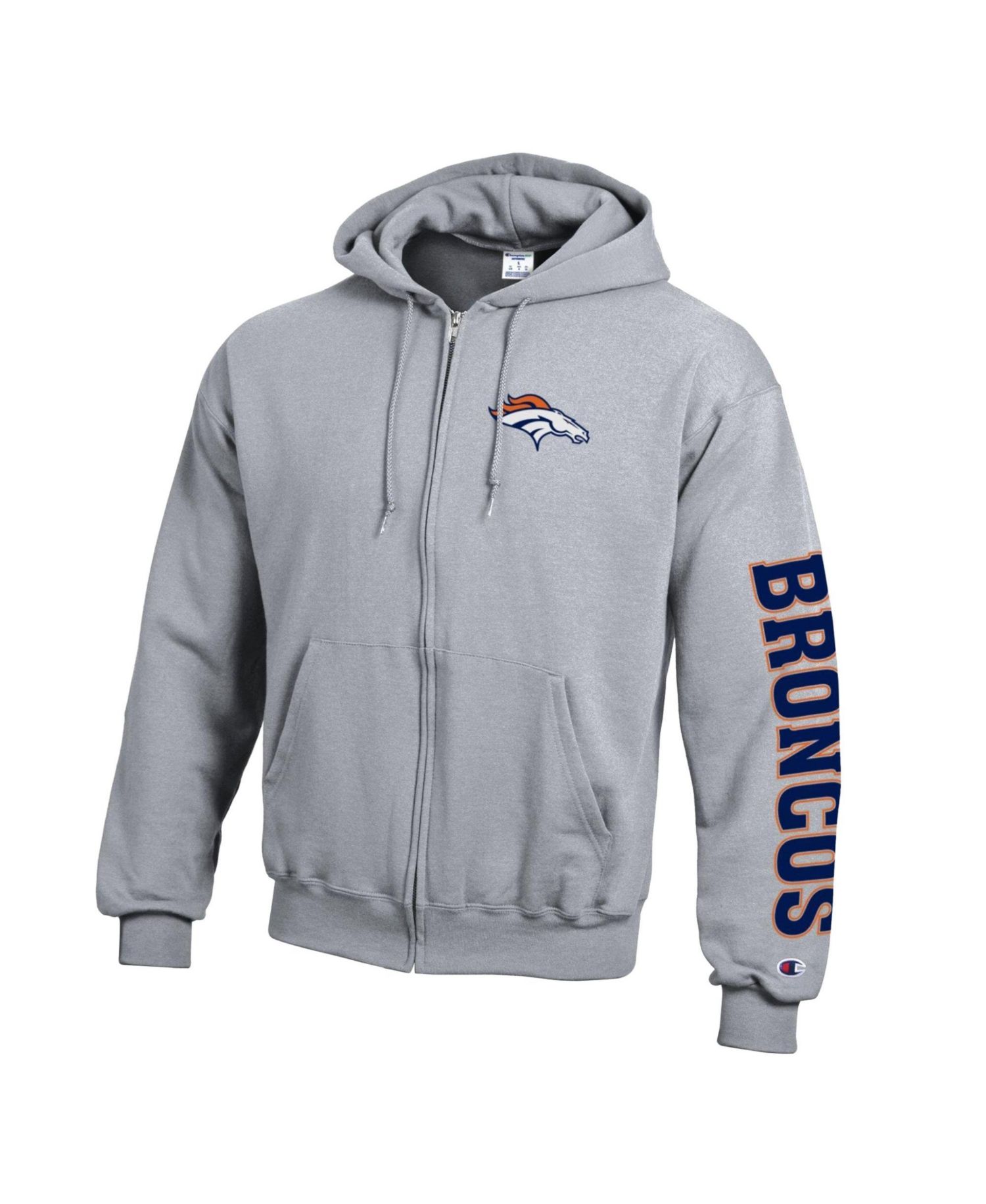 Men's Heather Gray Denver Broncos Powerblend Fleece Full-Zip Hoodie