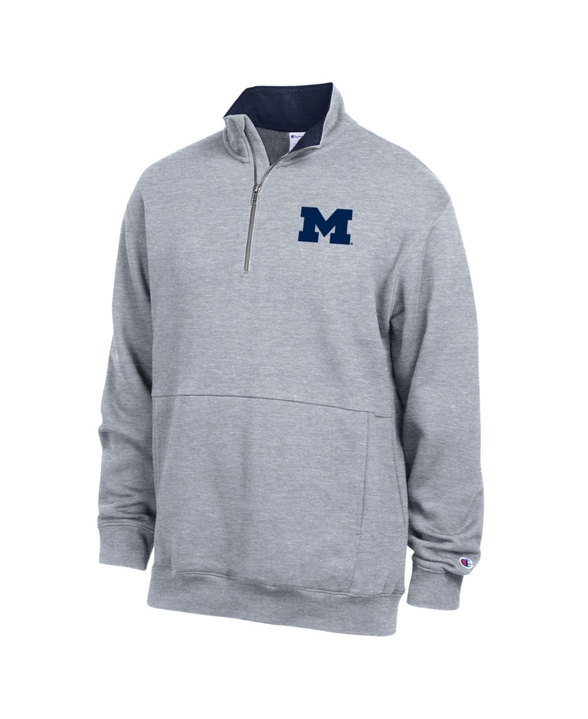 Champion Men's Heather Gray Michigan Wolverines Fleece Quarter-Zip Pullover
