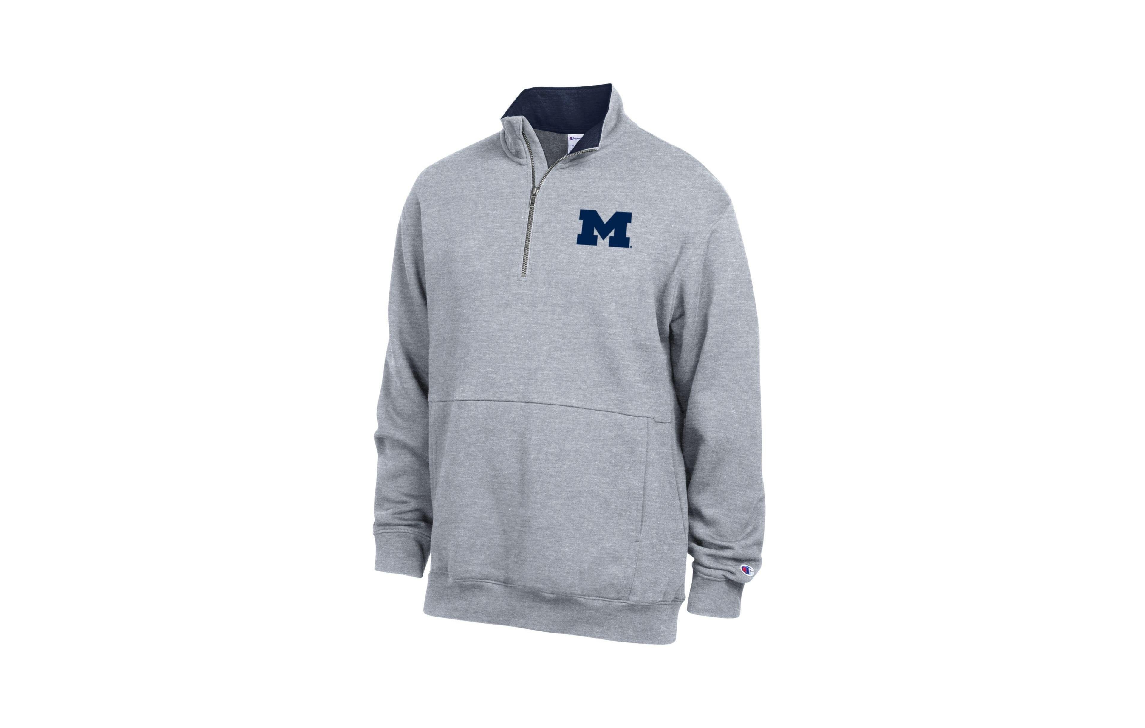 Champion Men's Heather Gray Michigan Wolverines Fleece Quarter-Zip Pullover