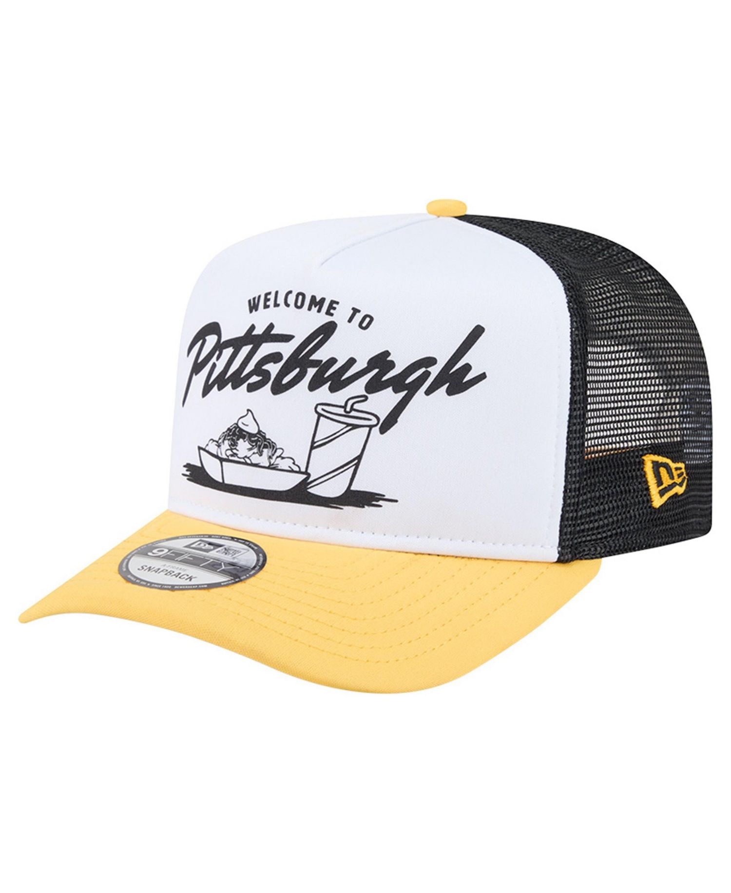 Men's White/Gold Pittsburgh Steelers Foodie 9FIFTY A-Frame Trucker Snapback Hat