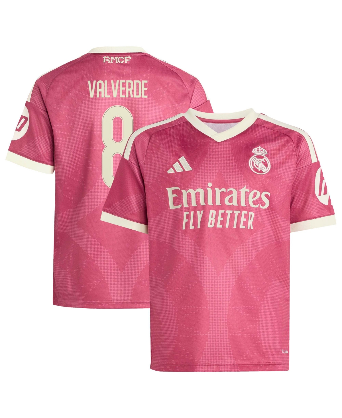 adidas Big Boys and Girls Federico Valverde Pink Real Madrid 2026/27 Third Replica Jersey