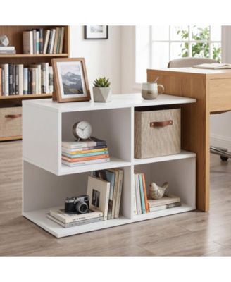 3-Tier Side Table, S-Shaped End Table with 4 Open Cubes