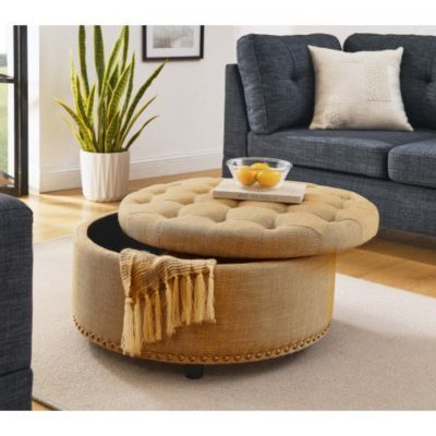 Tufted Storage Ottoman with Nailhead Trim, Multiuse Footrest and Accent Stool for Bedroom Living Room Nursery
