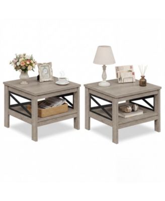 End Table with Storage Shelf and X-Frame, 24" Farmhouse Nightstand for Bedroom
