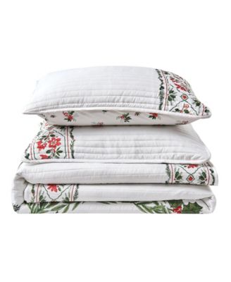 Poinsettia Bordered Holiday Quilt Set