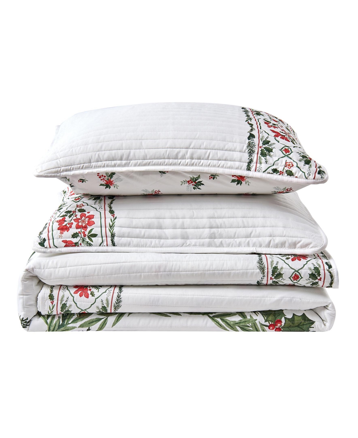 Linery & Co Poinsettia Bordered Holiday Quilt Set