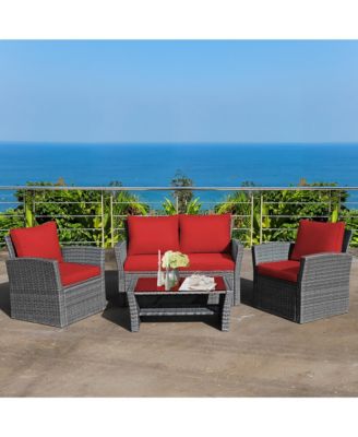 Patio Rattan Furniture Set Sofa Table Storage Shelf