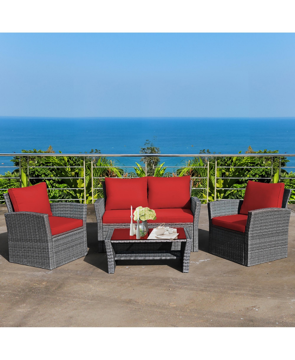 Costway Patio Rattan Furniture Set Sofa Table Storage Shelf