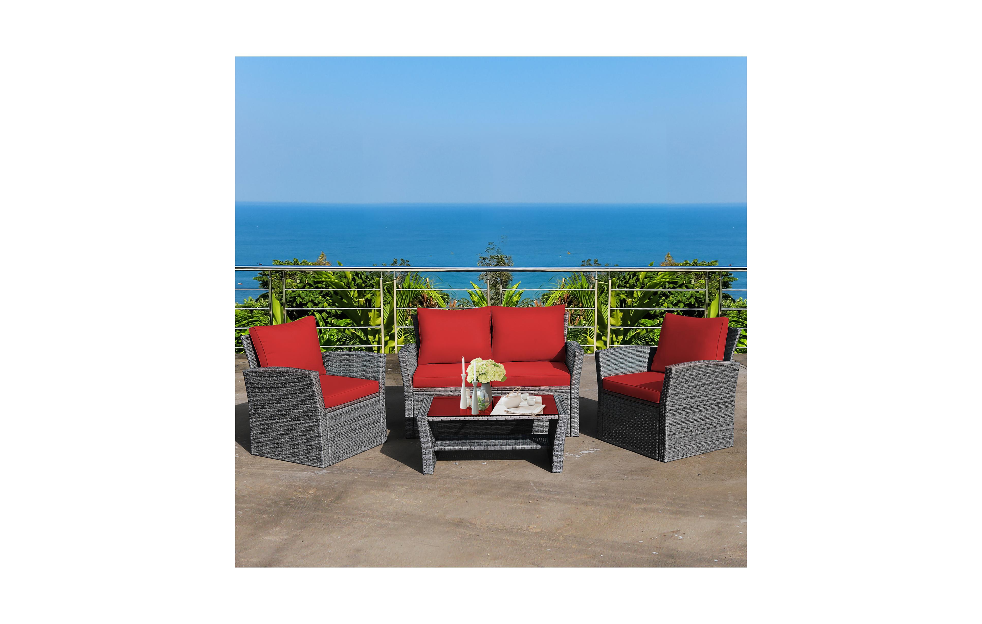 Costway Patio Rattan Furniture Set Sofa Table Storage Shelf