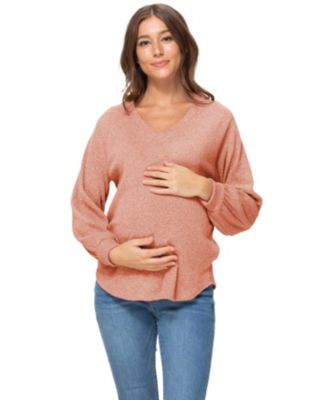 Maternity Lightweight Ribbed-Knit V-Neck Pullover Sweater