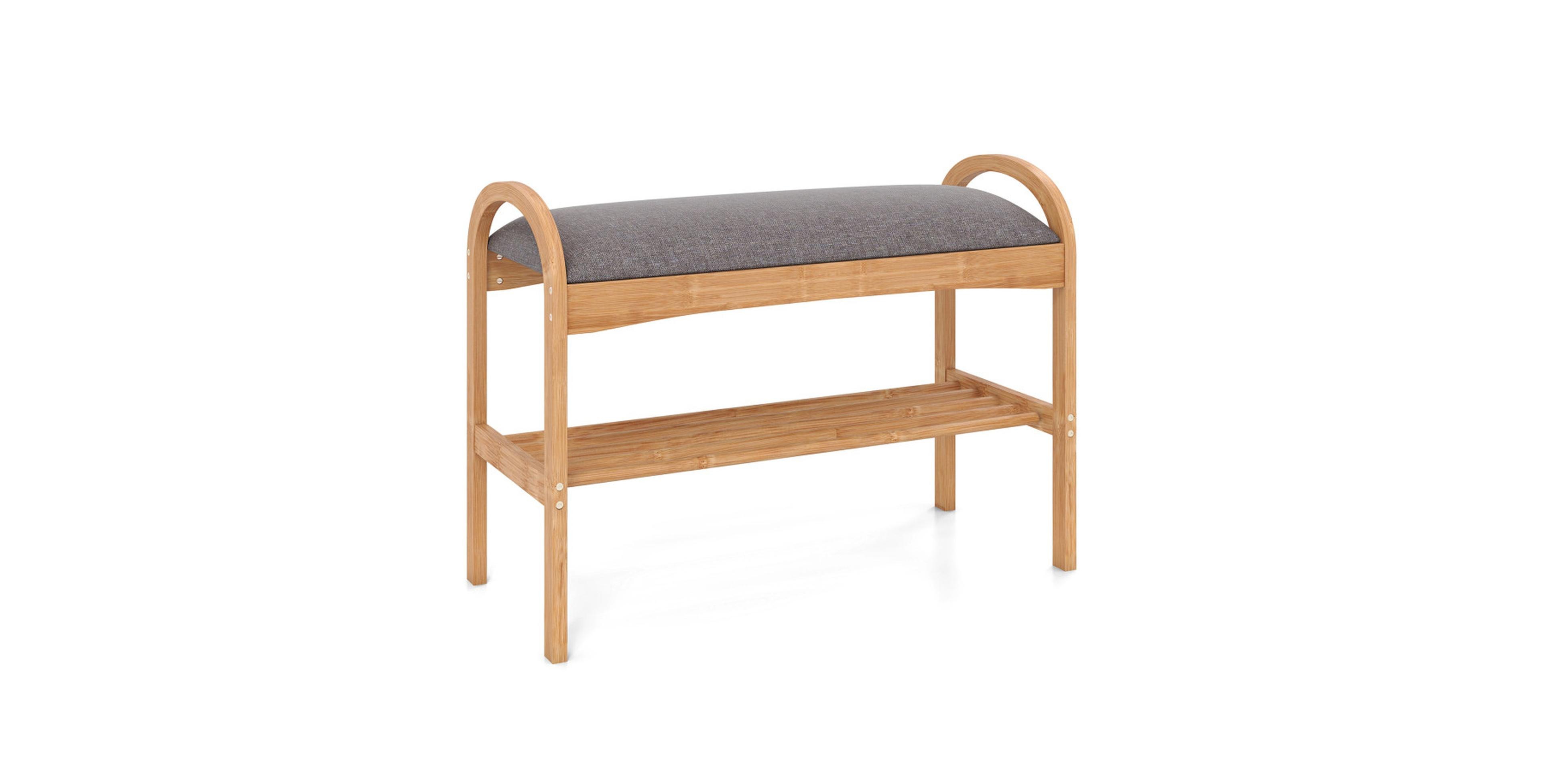 Gouun 2-Tier Bamboo Shoe Bench with Padded Cushion and Slatted Shelf
