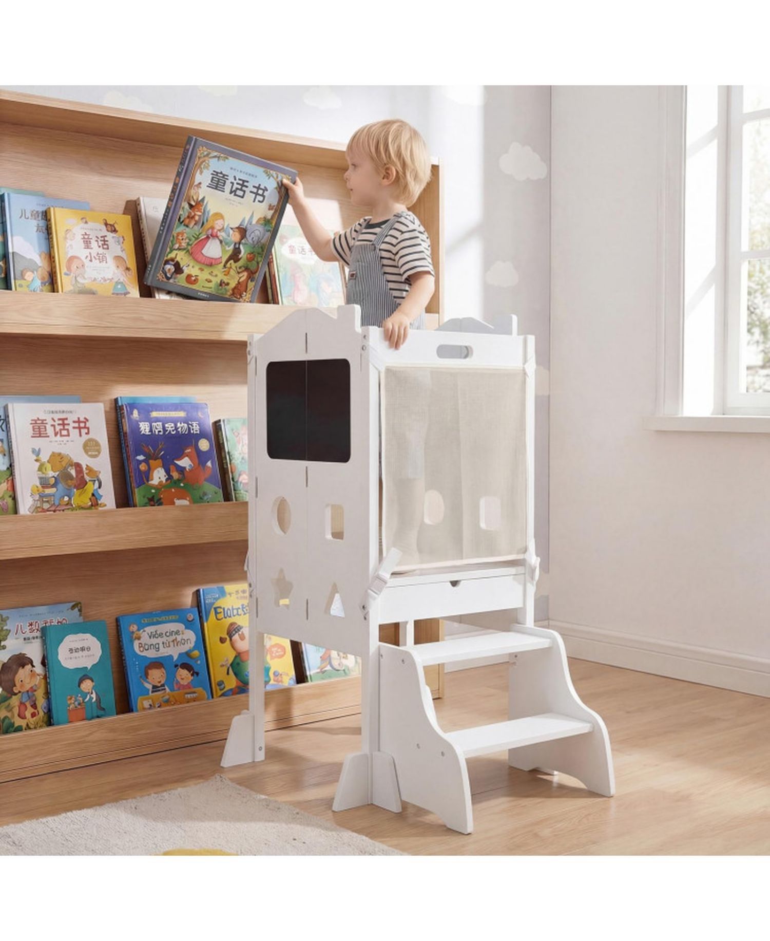 Toddler 3-in-1 Foldable Step Stool with Side Chalkboards