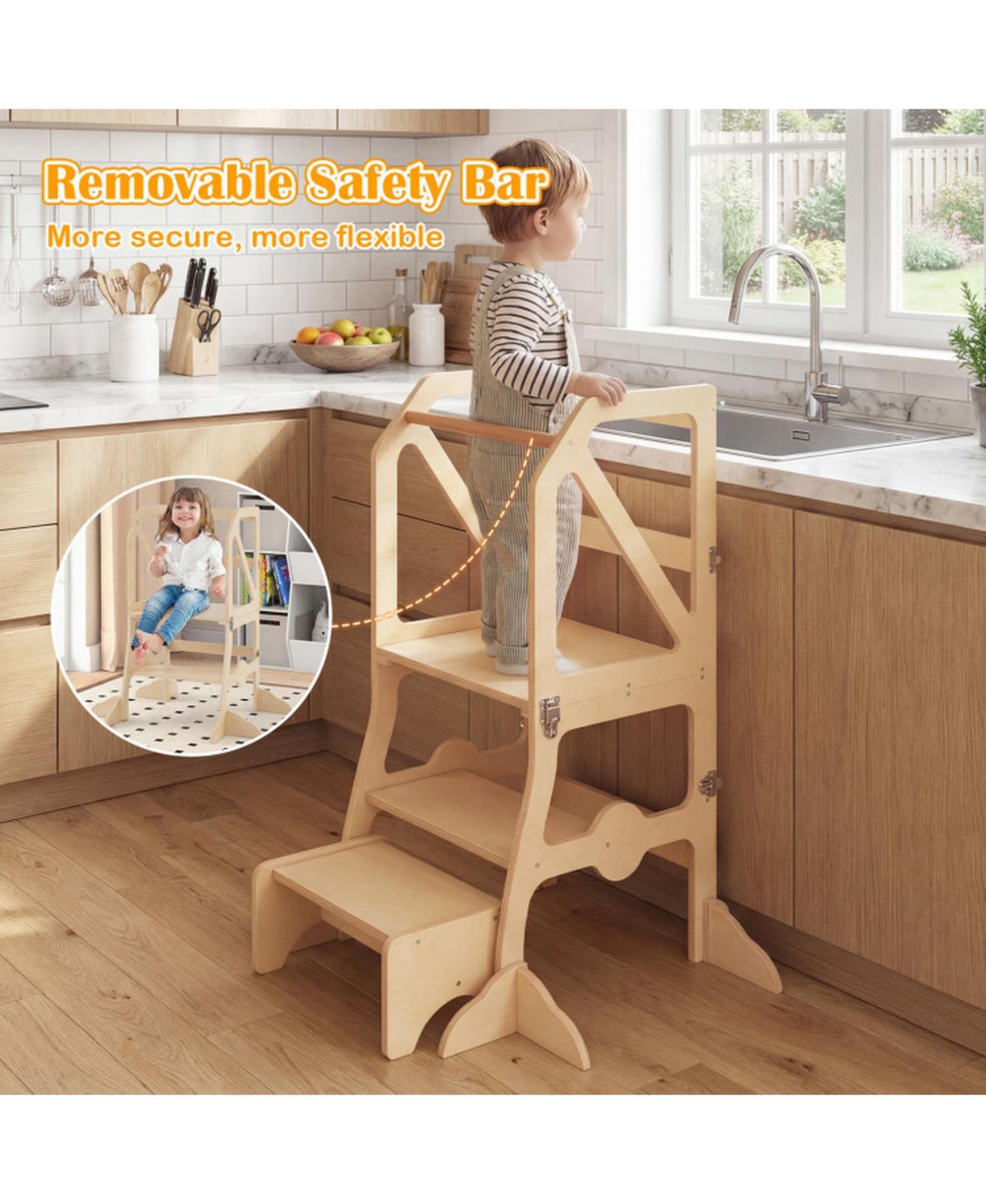 4-in-1 Removable Safety Bar Kids' Step Stool