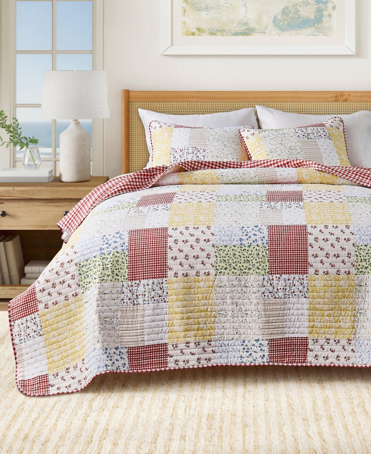 Linery & Co Cottage Floral Patchwork Microfiber Quilt Set With Shams - Cottage floral patchwork