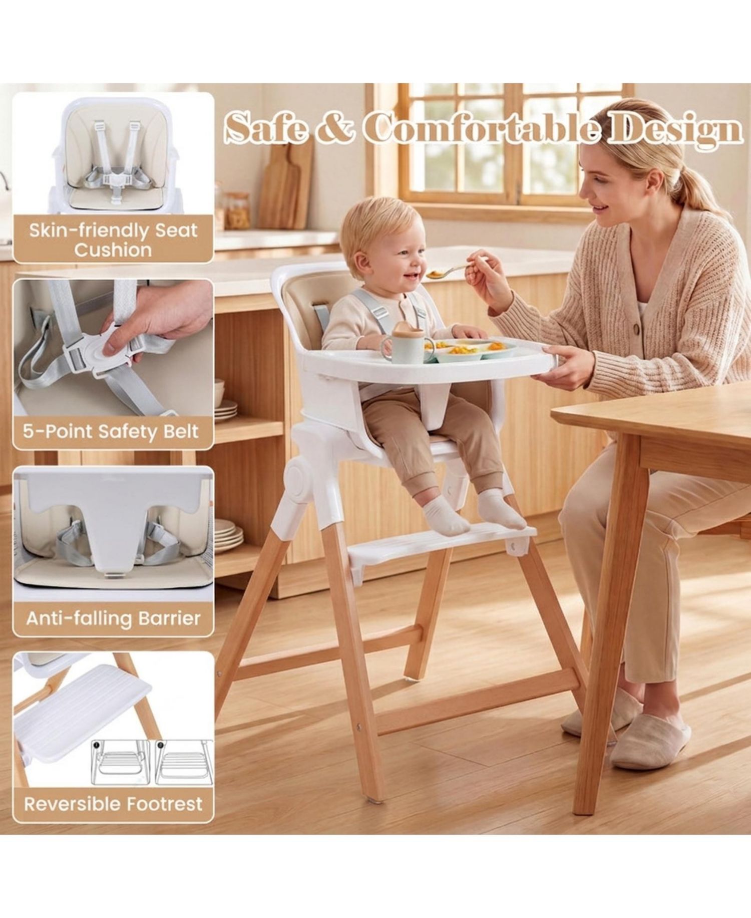 4-in-1 Convertible Baby High Chair with Detachable Double Trays