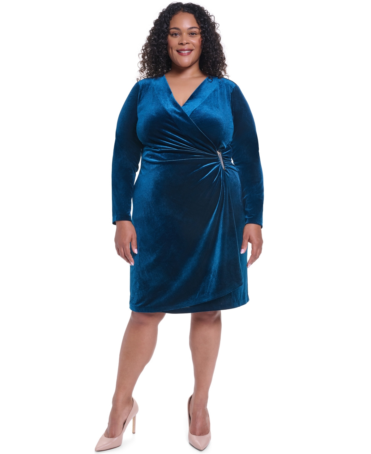 Calvin Klein Plus Side Bar Velvet Wrap V-Neck Dress