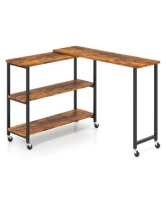 360-Degree Rotating Sofa Side Table with Casters and 2-Tier Shelves
