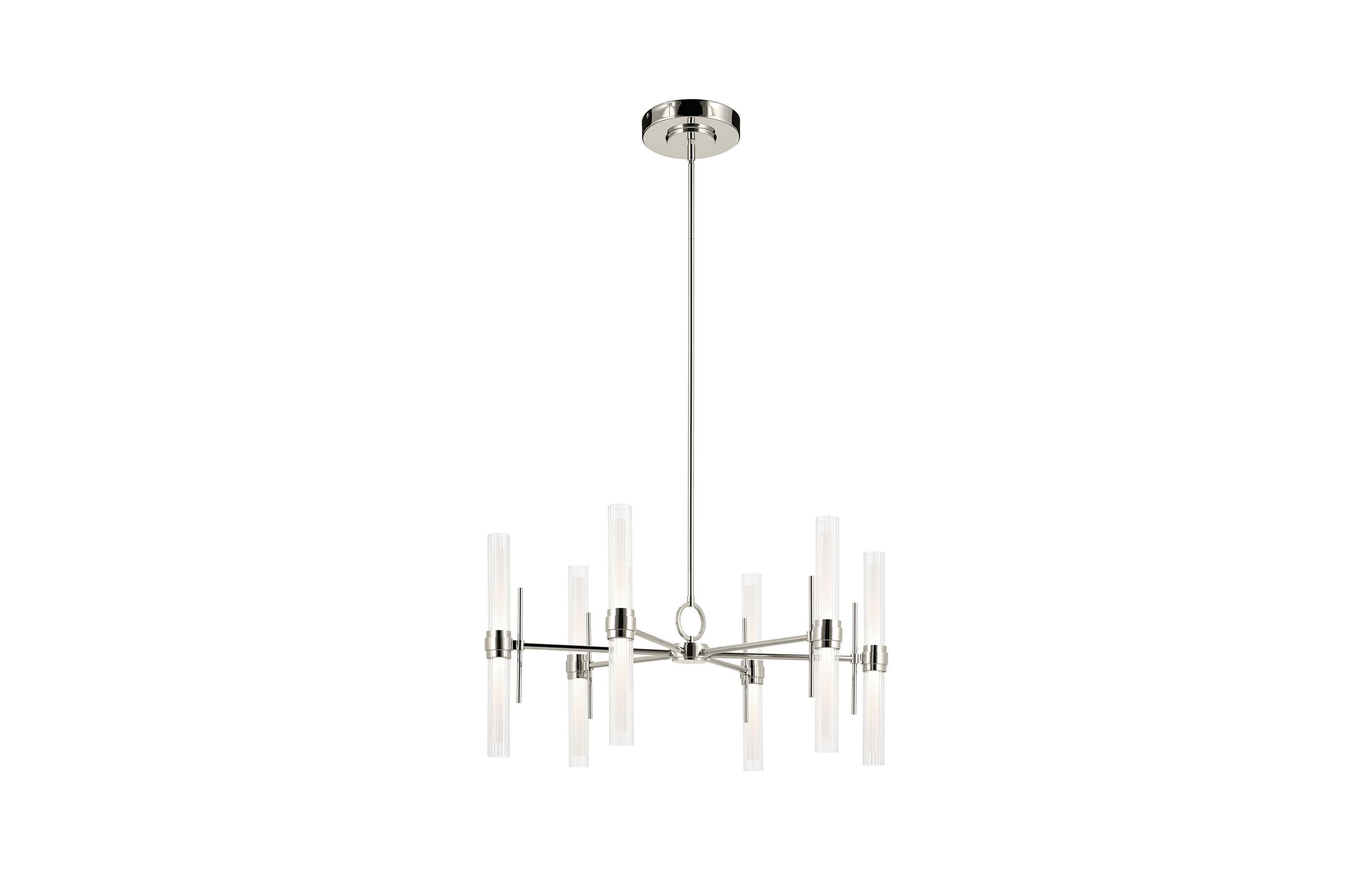 Kichler Riven 33 Inch Led 12 Light Chandelier with Clear Fluted Glass in Pn