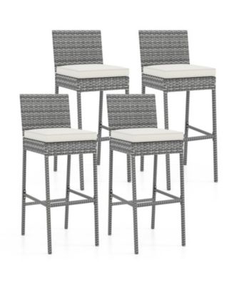 Set of 4 Patio Wicker Barstools with Cushioned Seats and Footrests