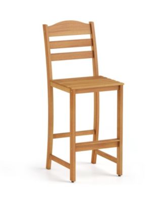 29.5-Inch Acacia Wood Outdoor Bar Stool with Slatted Seat and Back