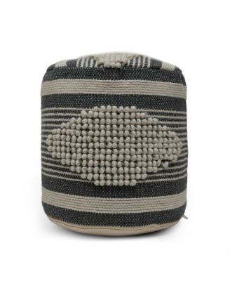 Cylindrical Handcrafted Ottoman Pouf, Wool Cotton Blend Foot Stool for Living Room