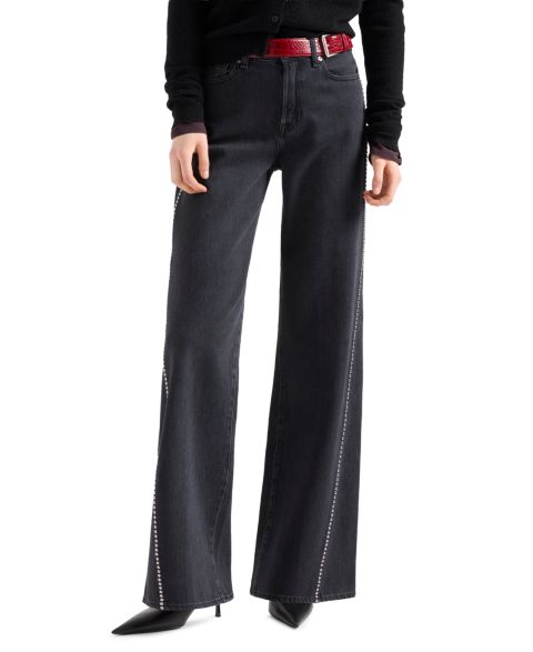 Женские джинсы 7 For All Mankind Lotta High-Waisted Wide-Leg Studded, цвет: Nocturne