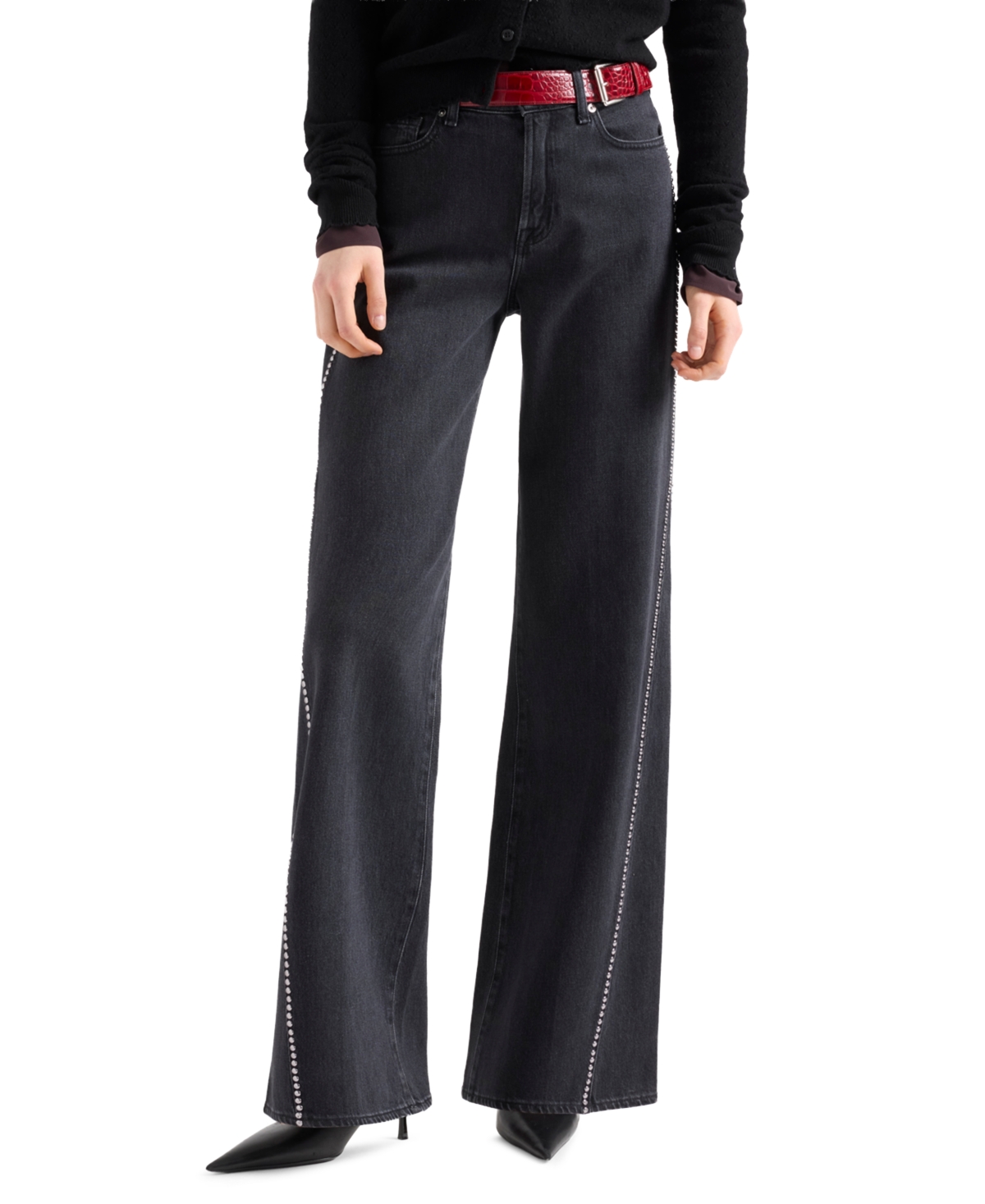7 For All Mankind Women's Lotta High-Waisted Wide-Leg Studded Jeans - Nocturne