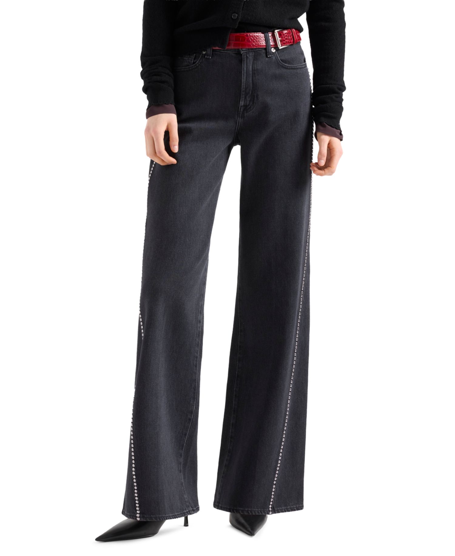 Women's Lotta High-Waisted Wide-Leg Studded Jeans