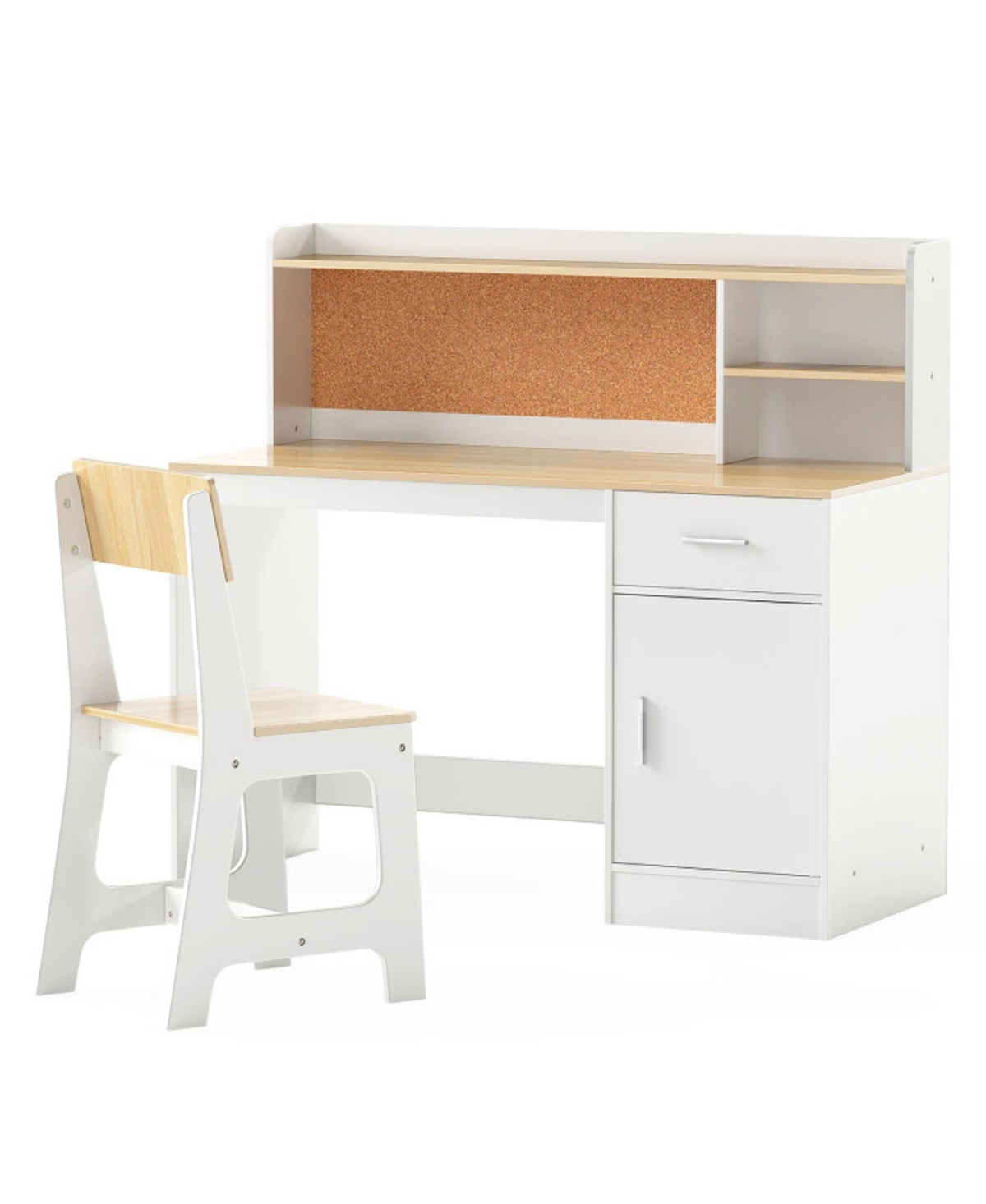 Gouun Kids Study Desk and Chair Set with Cork Bulletin Board - Natural