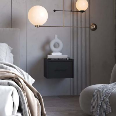 Finish Wall Mounted Floating Nightstand, 1 Drawer and 2-Tier Shelf