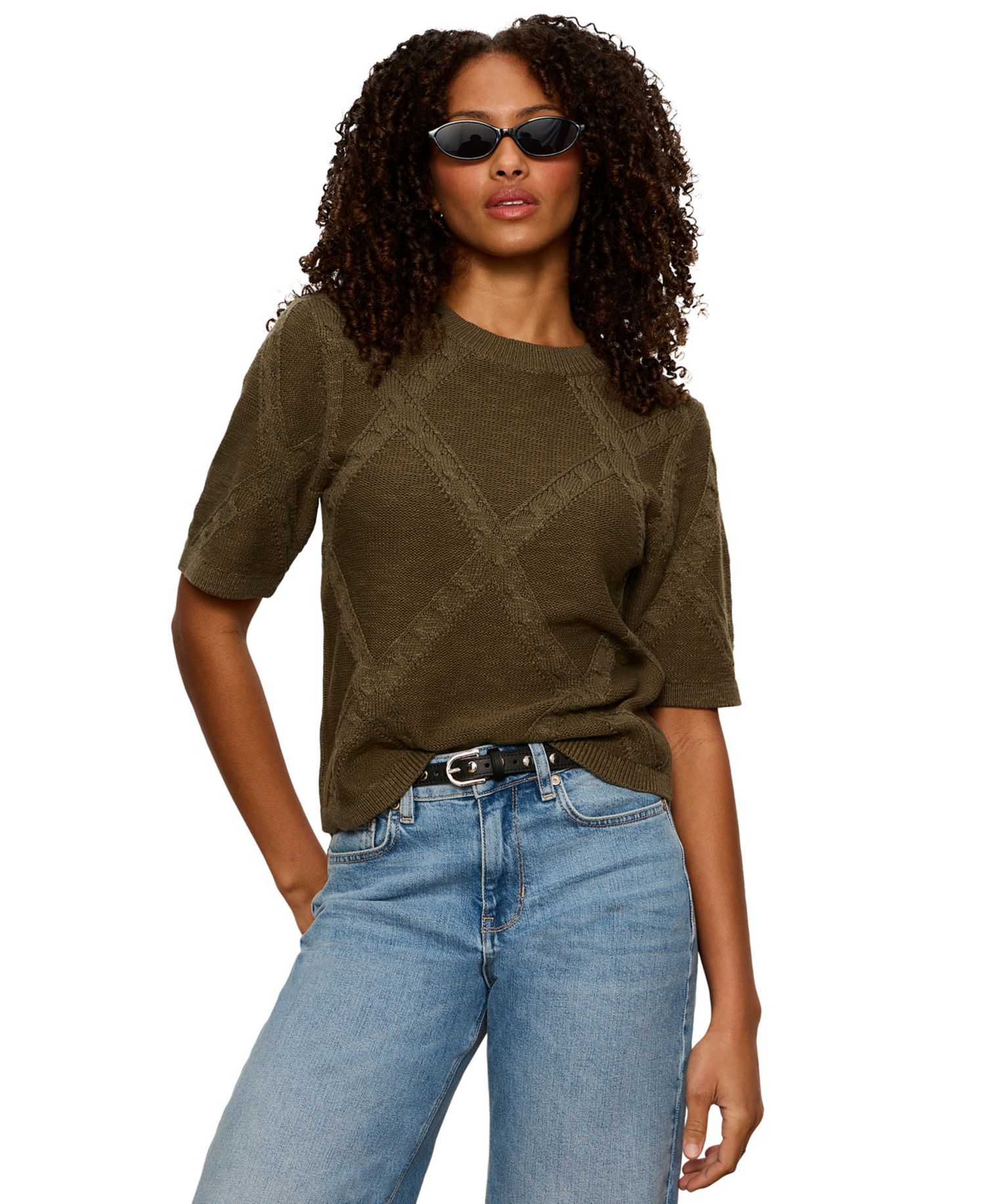 Petite Short-Sleeve Cotton Sweater T-Shirt