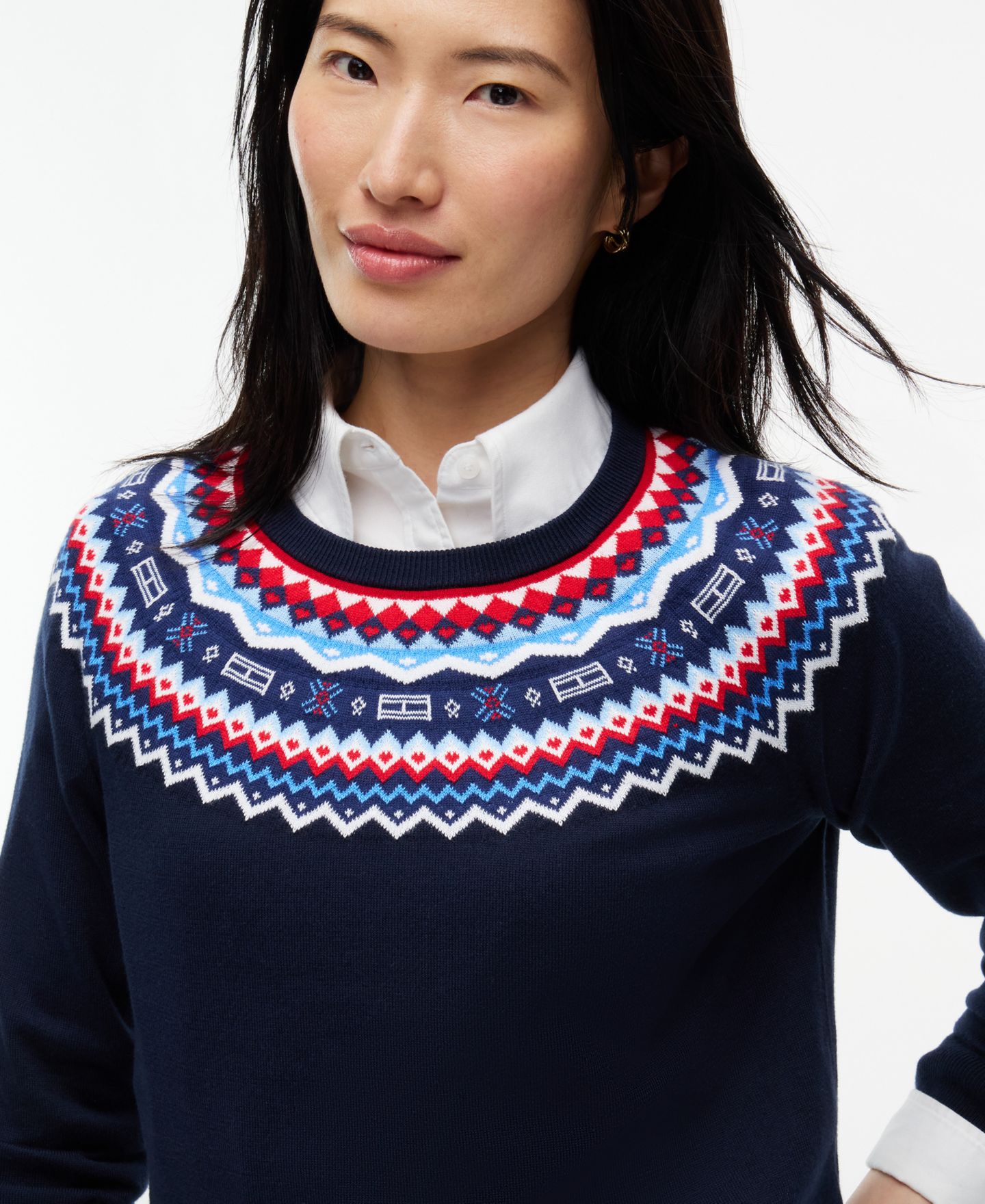 Женский свитер Tommy Hilfiger Fair Isle Fitted Crewneck, цвет: Тёмный синий — фото 3