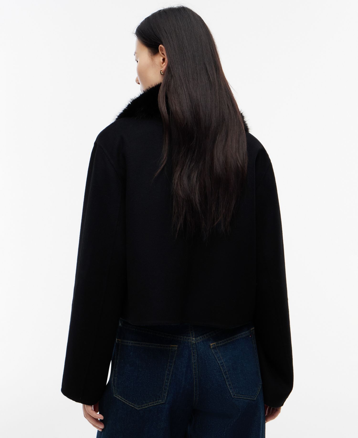 Women's Wool-Blend Cropped Jacket with Faux Fur