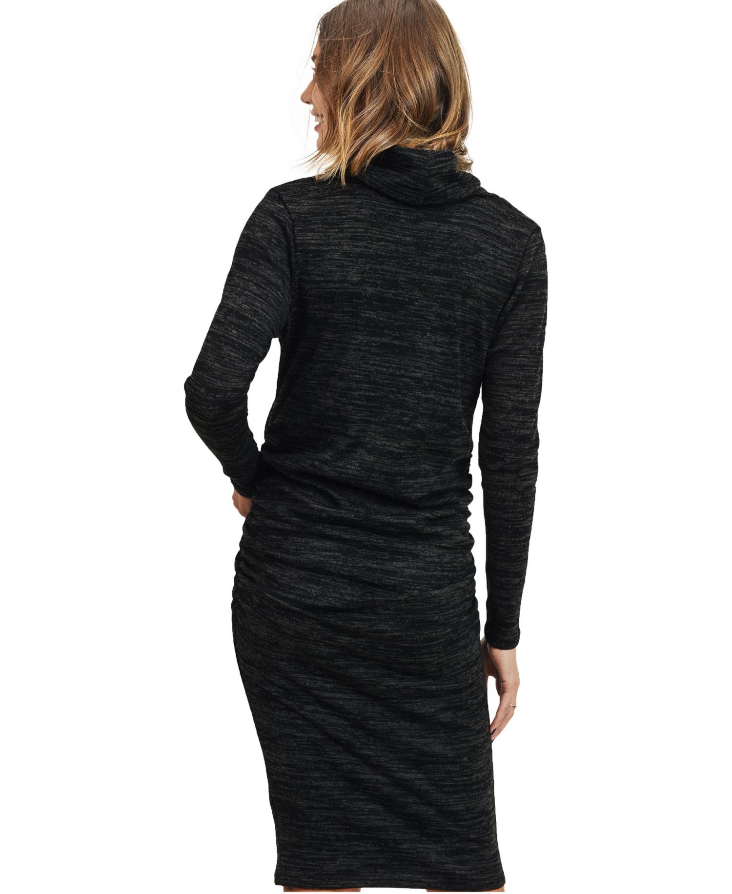 Maternity Long-Sleeve Cowl-Neck Ruched Dress