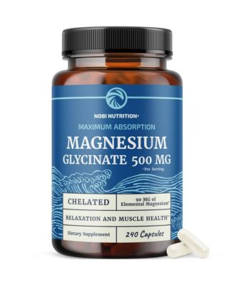 Magnesium Glycinate 500mg Chelated Magnesium Glycinate 500mg Per Serving Easy-to-Swallow Capsules 240 Count