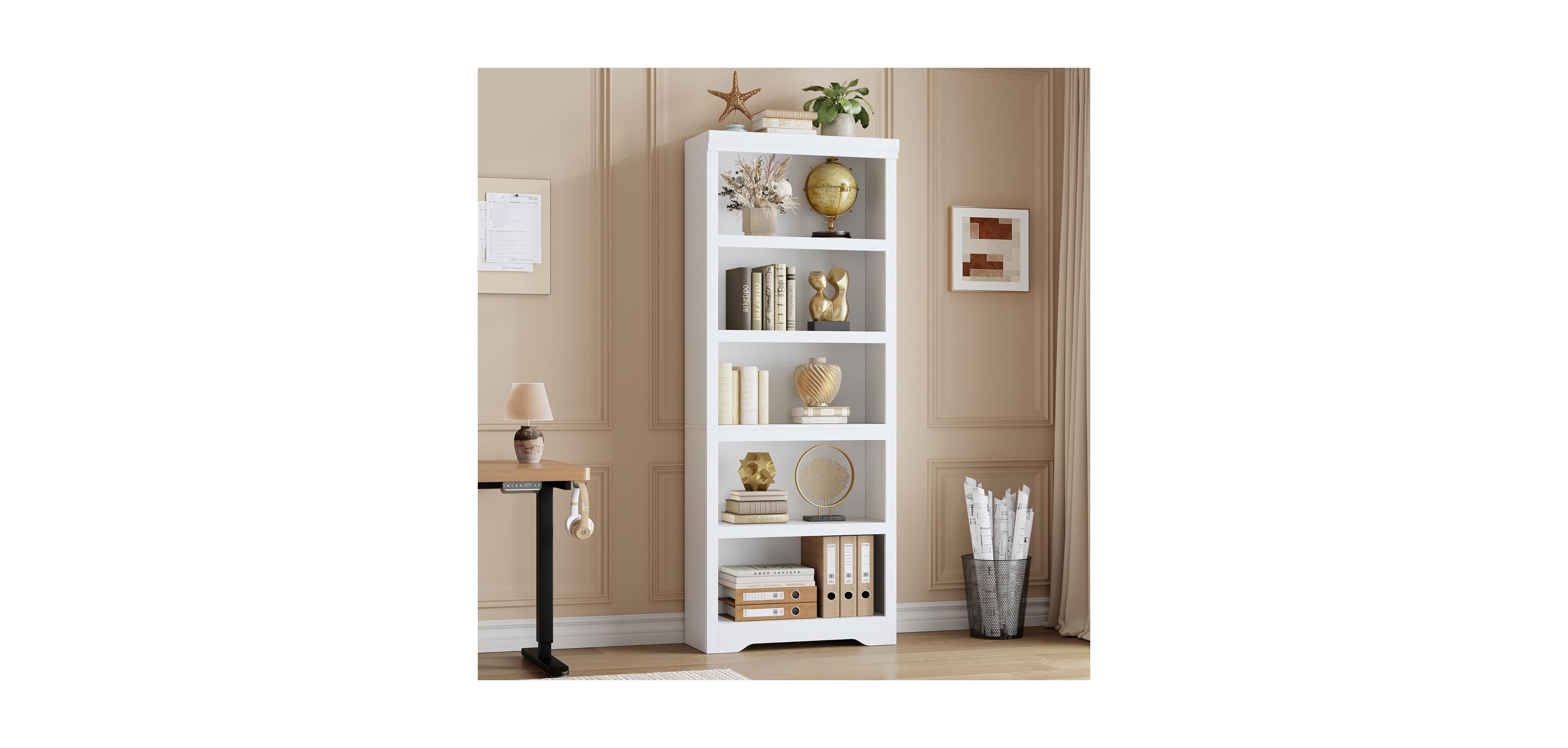 homfan 23.6" Wide 5-Shelf Bookcase, Engineered Wood Open Bookshelf with Embossed Finish for Home Office Living Room
