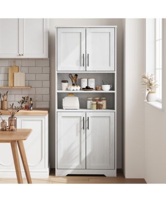 67 in Freestanding Bathroom Storage Cabinet, 4-Door Floor Cupboard with Glass and Barn Doors, Adjustable Shelves for Home