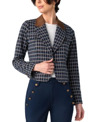 Women's Stretch Plaid Unlined Cropped Blazer