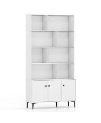 68.5 Inch 5-Tier Bookshelf with 3 Cabinet Doors and Metal Legs