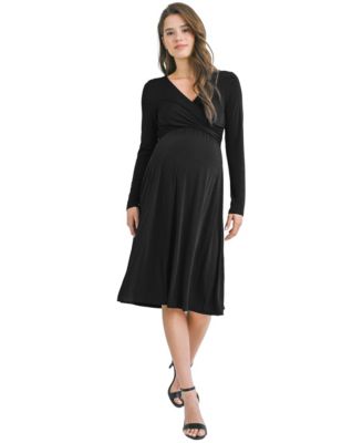 Maternity Nursing Surplice V-Neck Long-Sleeve Midi Dress