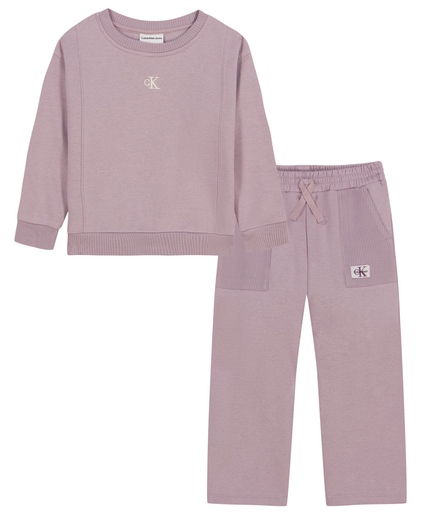 Calvin Klein Toddler and Girls' 2T-6X Long-Sleeve Sweatshirt and Wide-Leg Pants, 2-Piece Set, цвет: Nirvana — фото 4